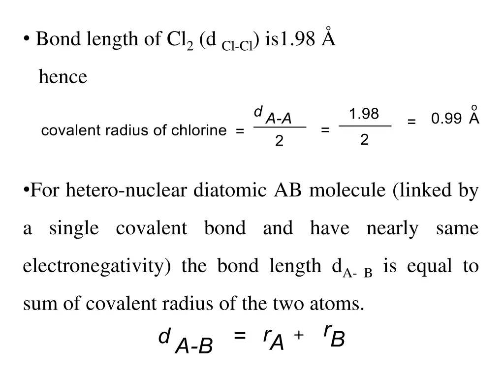 bond length of cl 2 d cl cl is1 98 hence