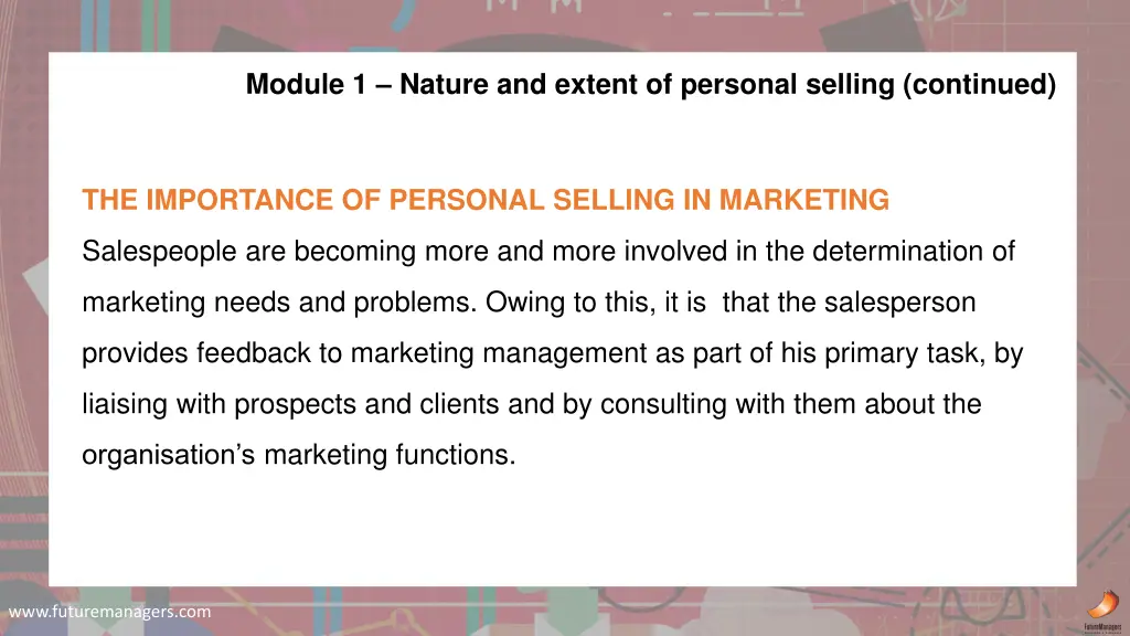 module 1 nature and extent of personal selling 1