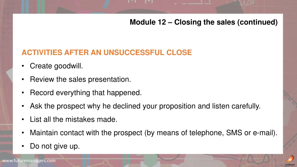 module 12 closing the sales continued 2