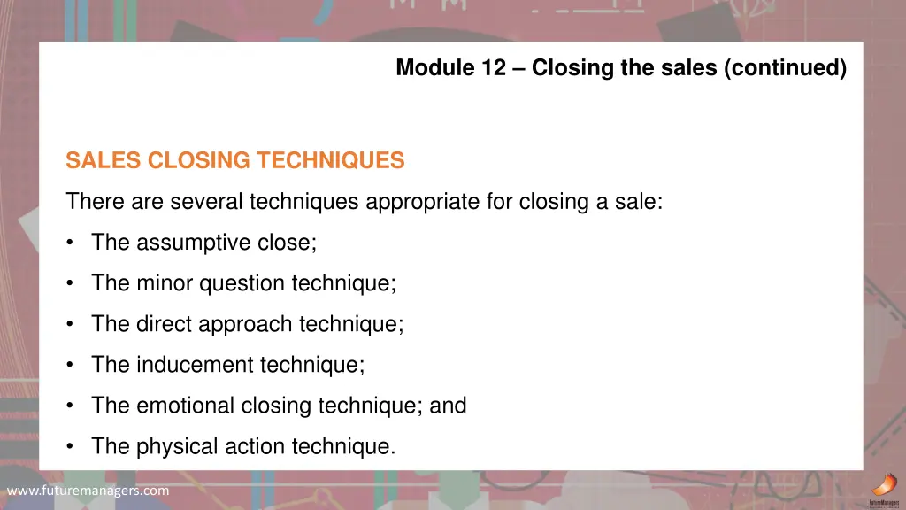 module 12 closing the sales continued