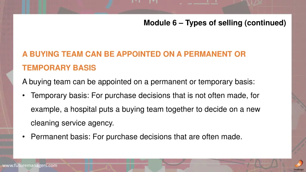 module 6 types of selling continued