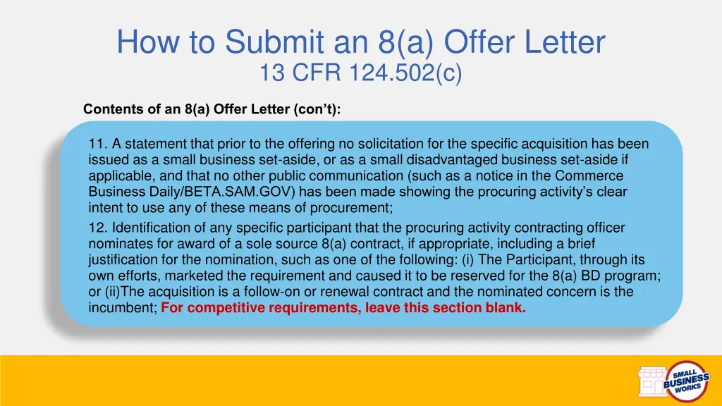 how to submit an 8 a offer letter 13 cfr 124 502 c