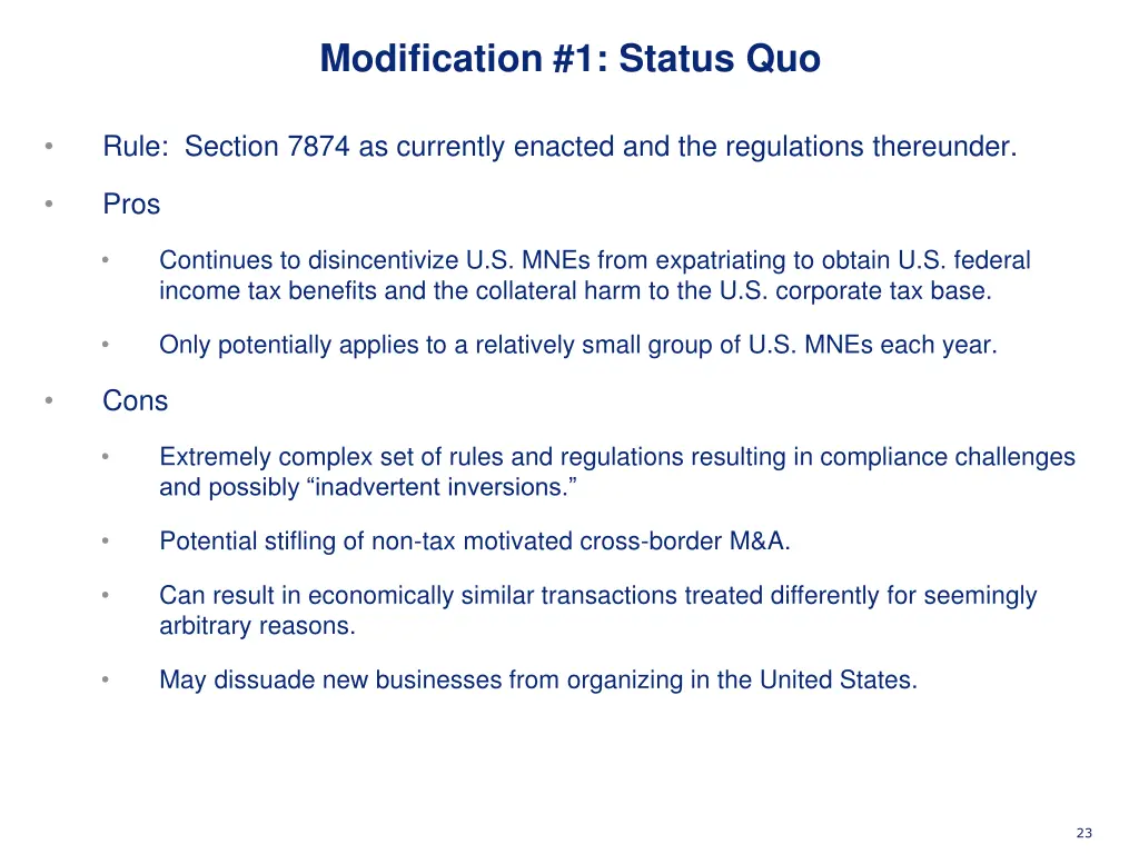 modification 1 status quo