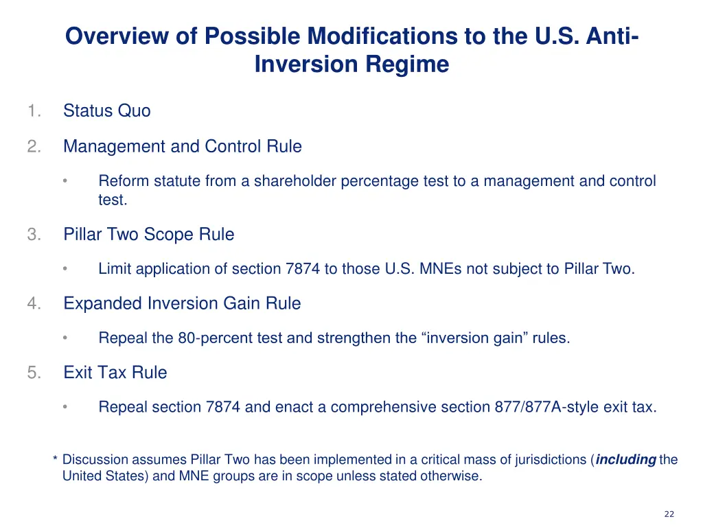 overview of possible modifications