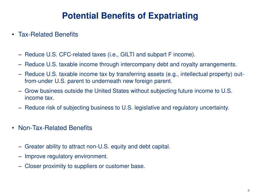 potential benefits of expatriating