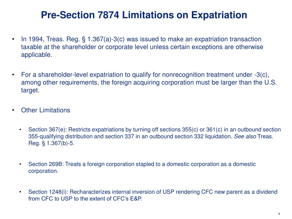 pre section 7874 limitations on expatriation