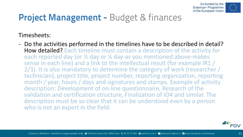 timesheets do the activities performed