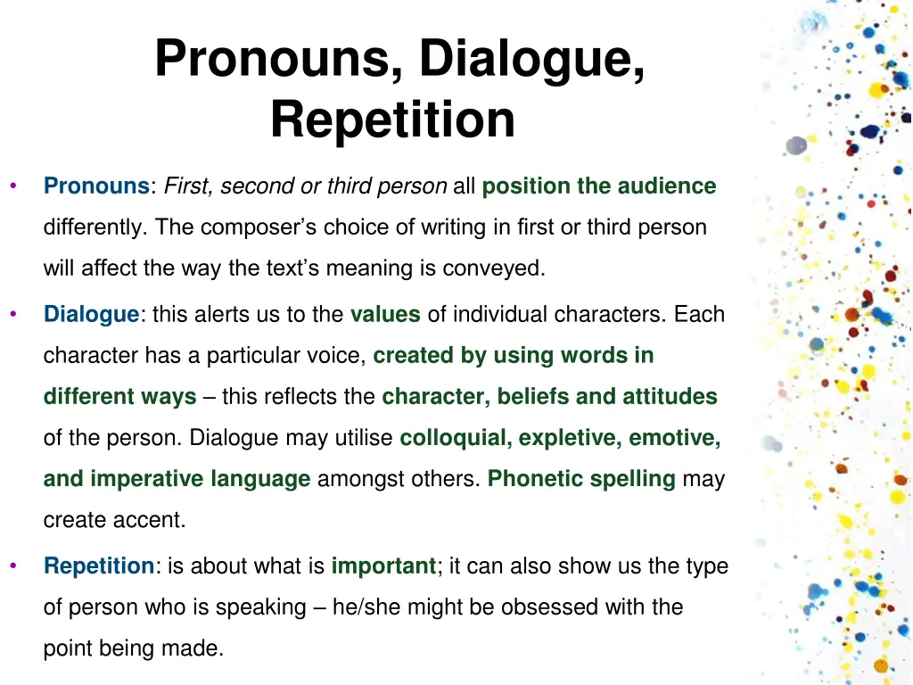 pronouns dialogue repetition