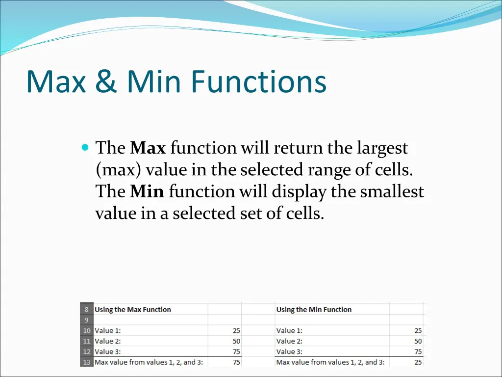 max min functions