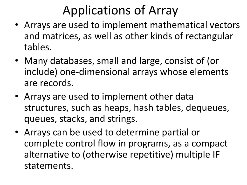 applications of array arrays are used