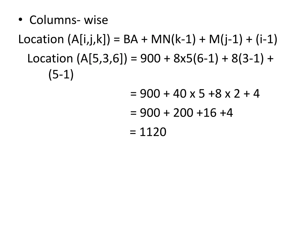 columns wise location