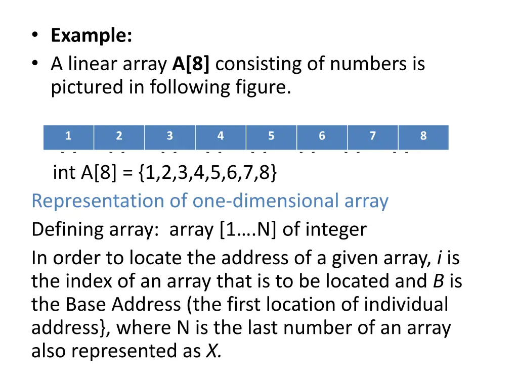 example a linear array a 8 consisting of numbers