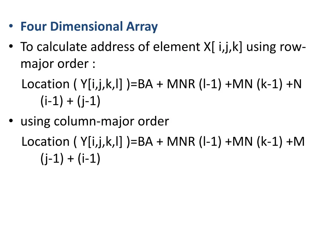 four dimensional array to calculate address