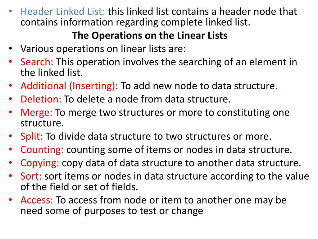 header linked list this linked list contains