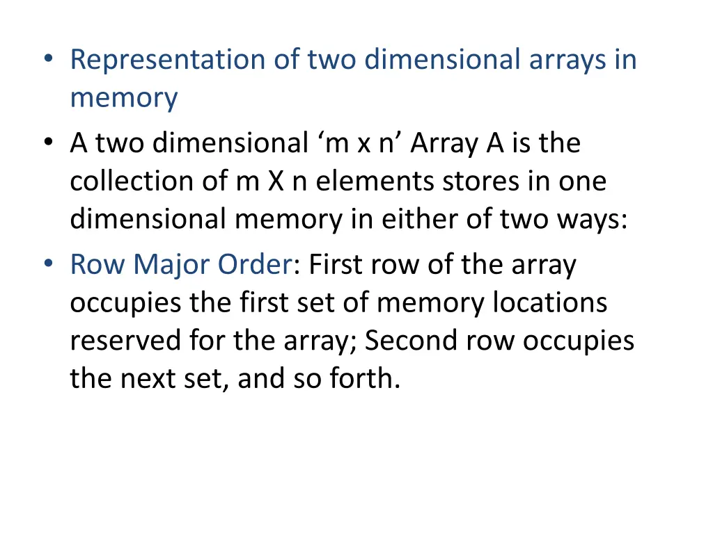 representation of two dimensional arrays