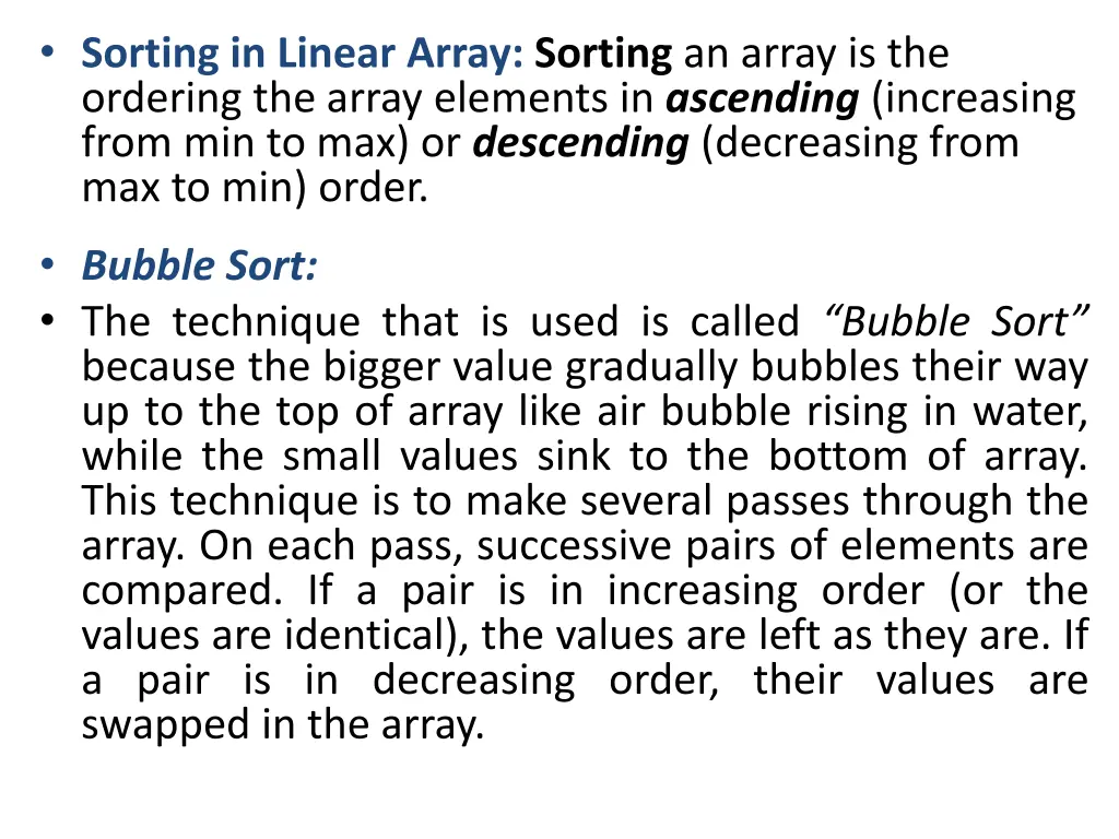 sorting in linear array sorting an array