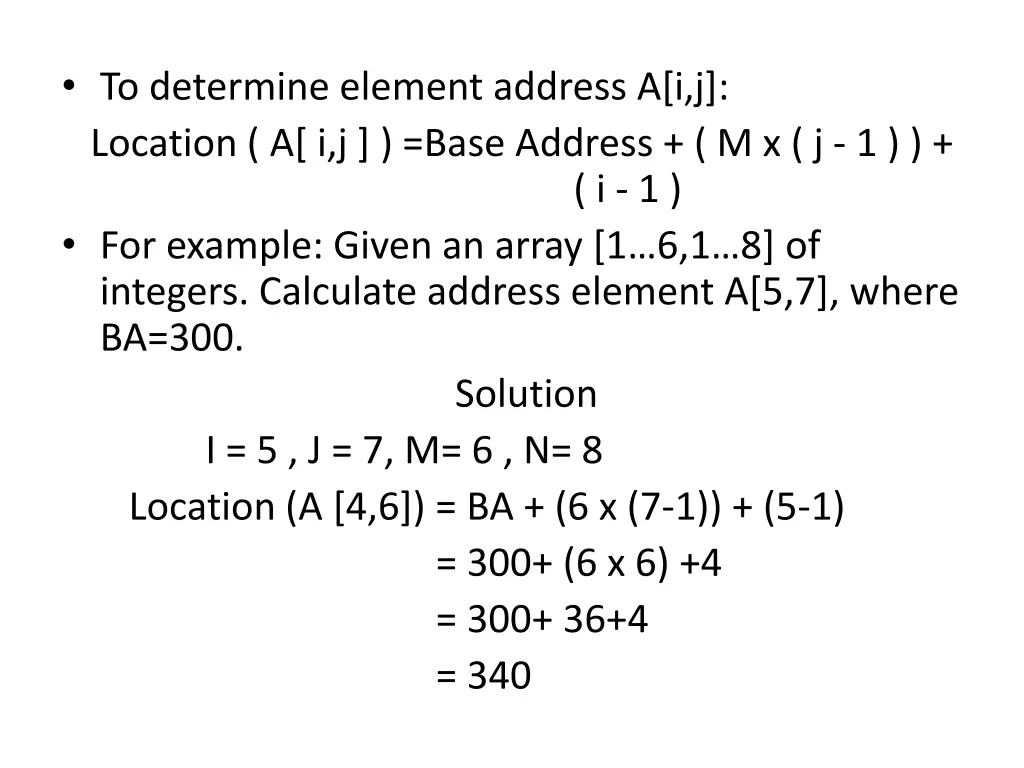 to determine element address a i j location 1