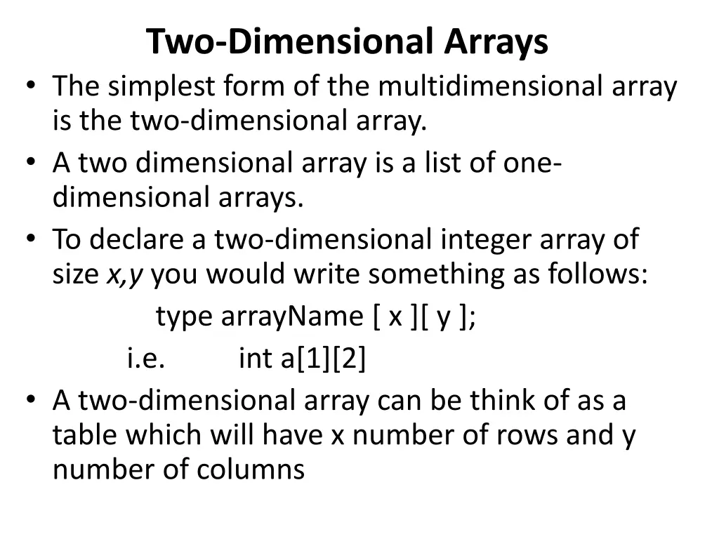 two dimensional arrays the simplest form