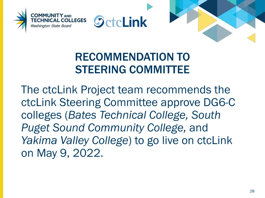 recommendation to steering committee