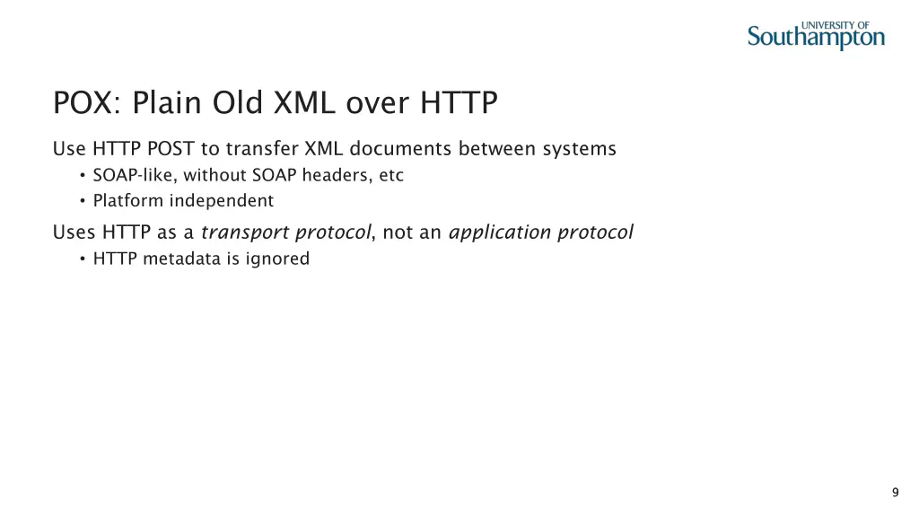 pox plain old xml over http