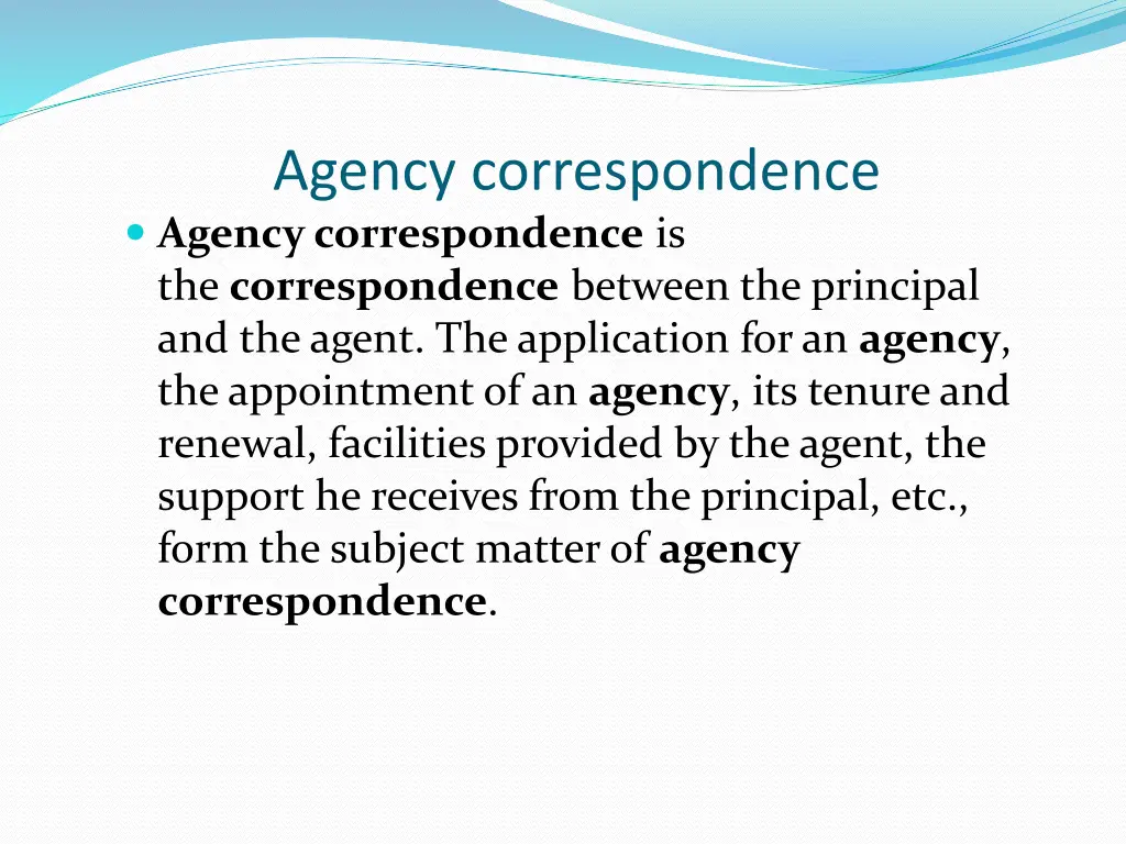 agency correspondence agency correspondence