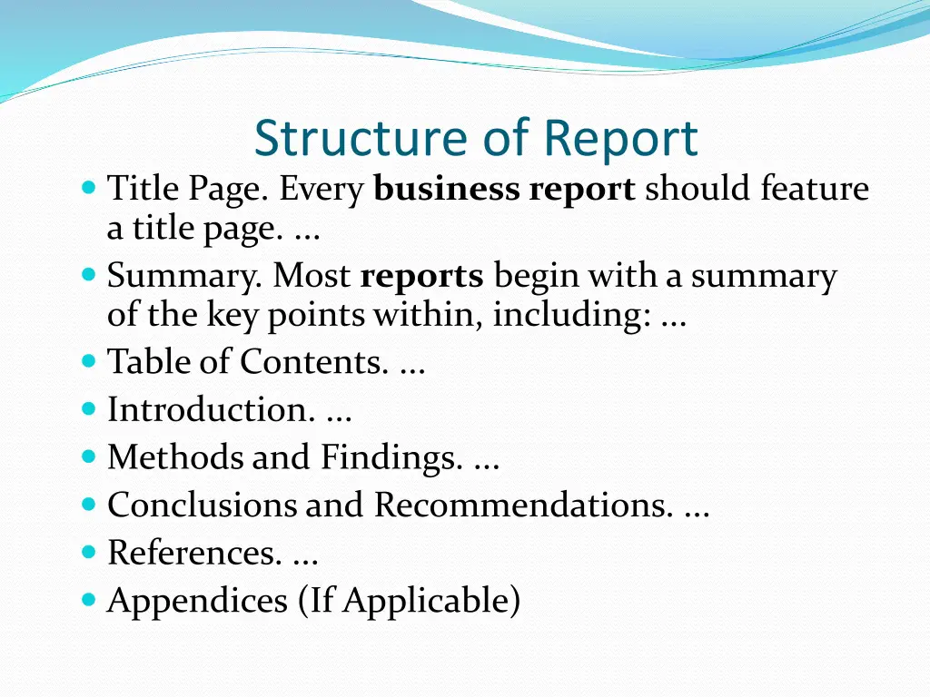 structure of report title page every business