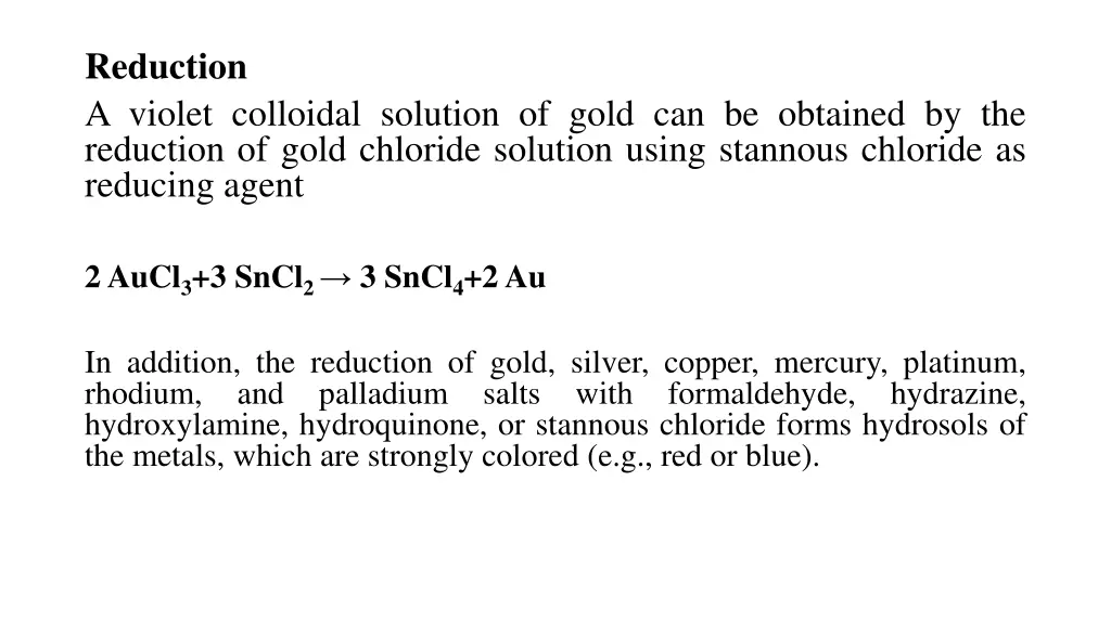 reduction a violet colloidal solution of gold