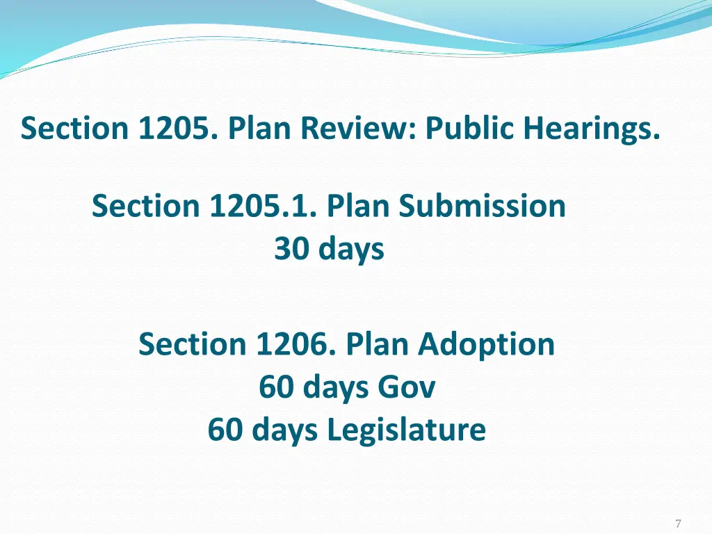 section 1205 plan review public hearings