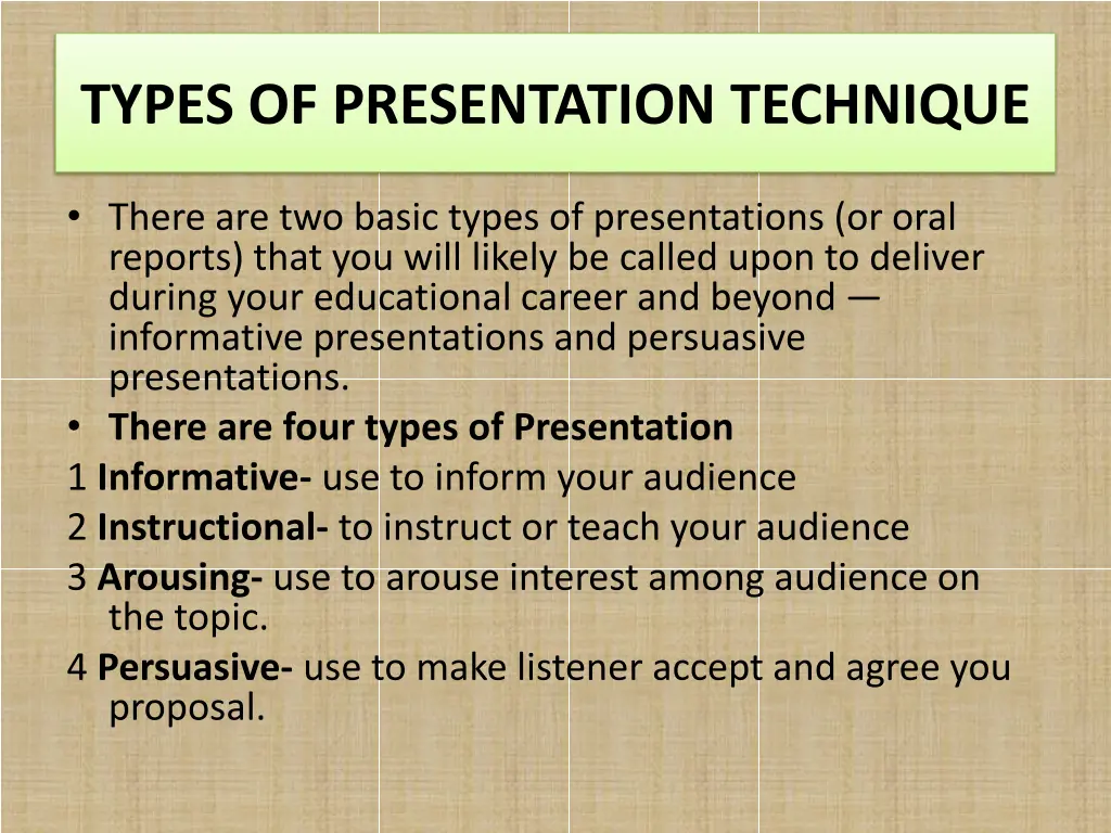 types of presentation technique