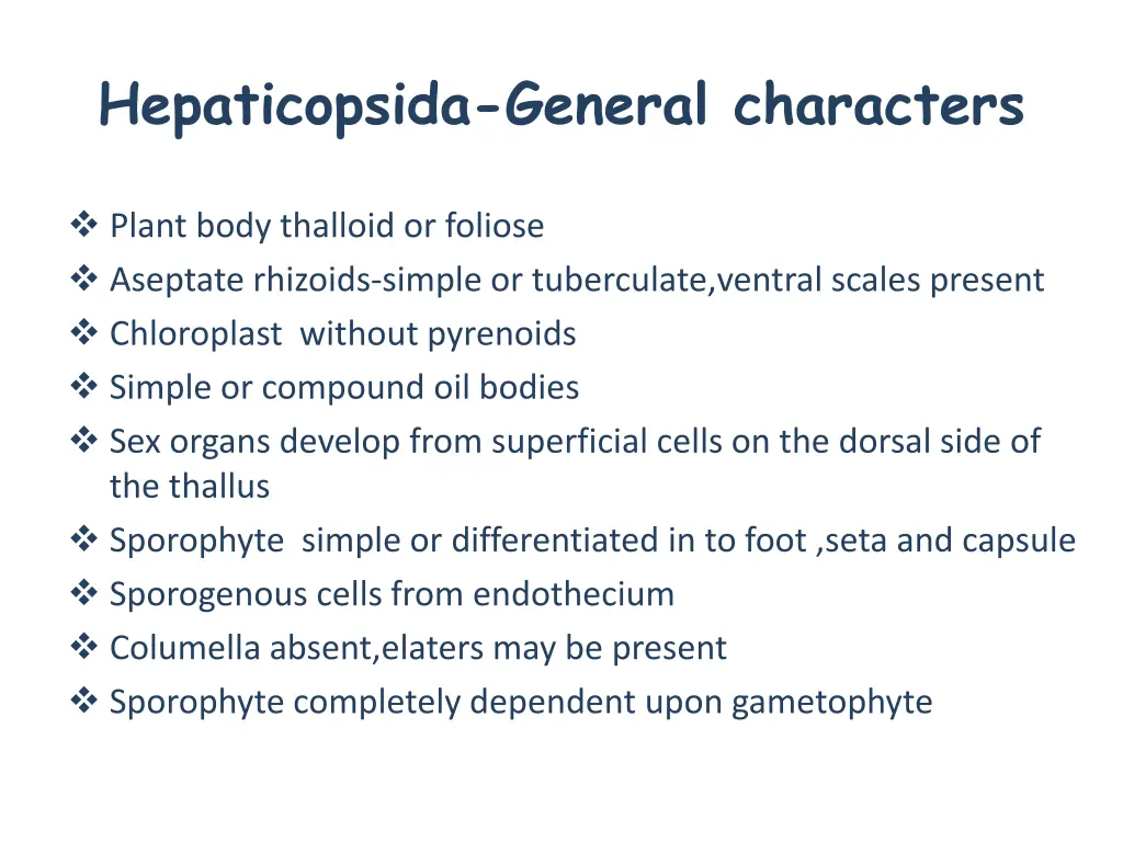 hepaticopsida general characters