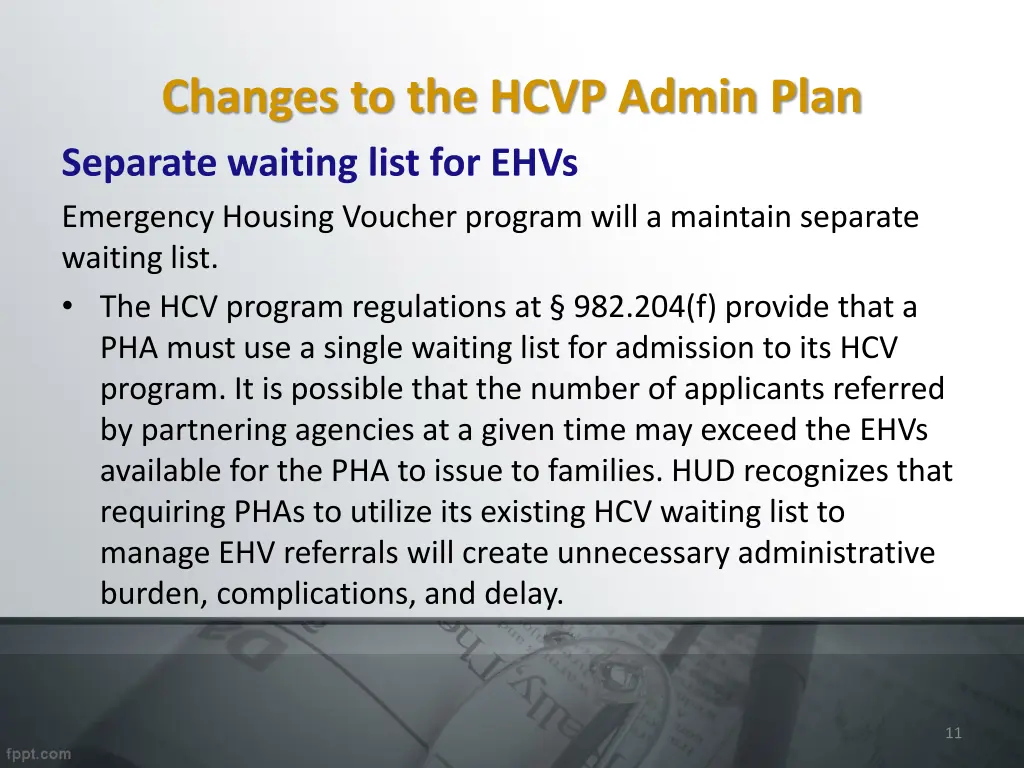 changes to the hcvp admin plan separate waiting