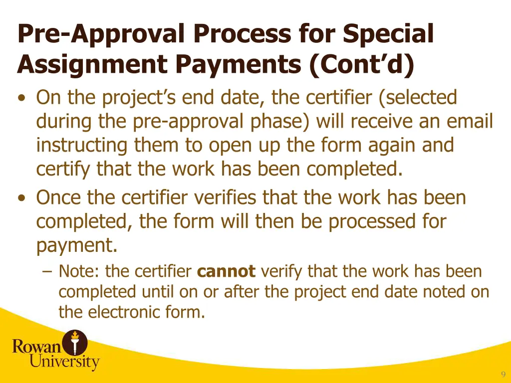 pre approval process for special assignment 4