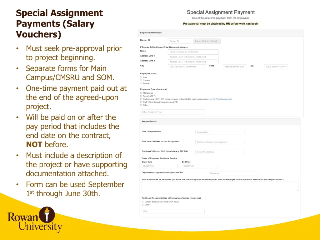 special assignment payments salary vouchers