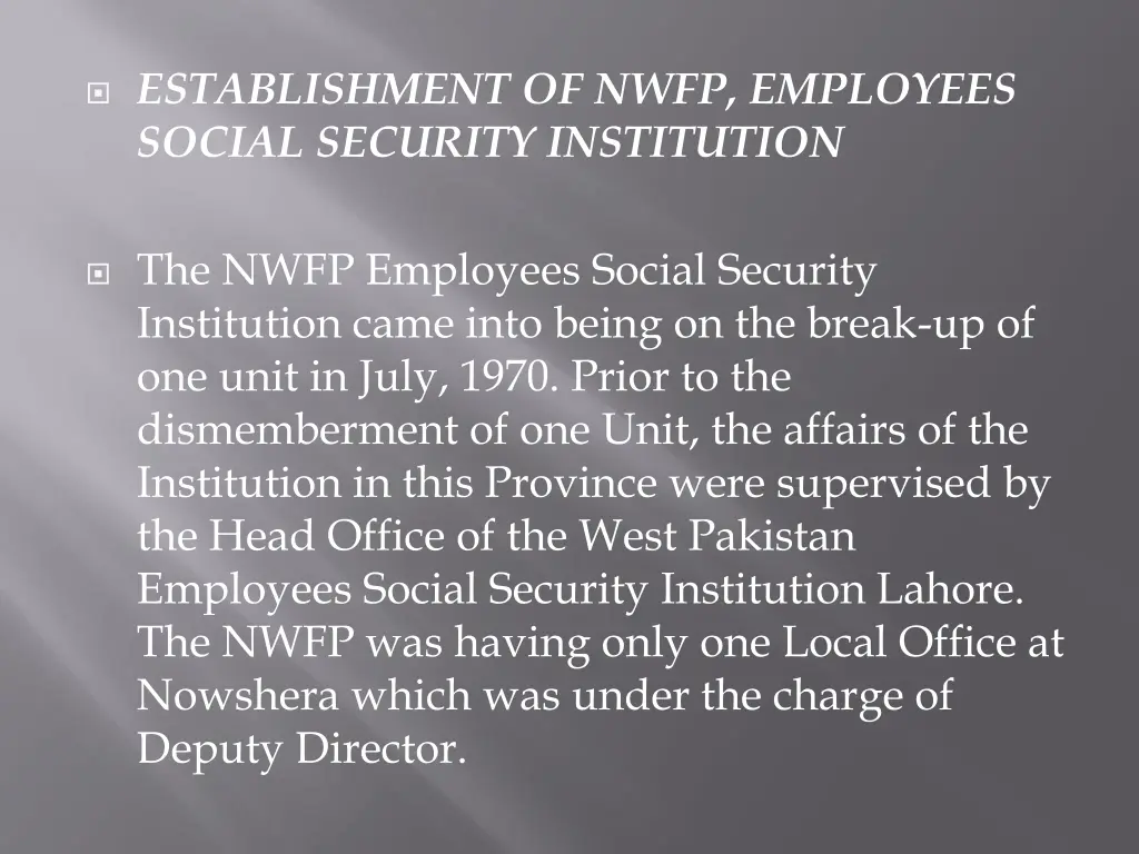 establishment of nwfp employees social security