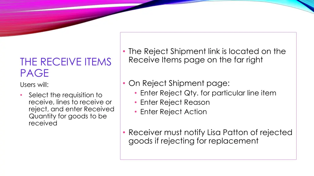 the reject shipment link is located