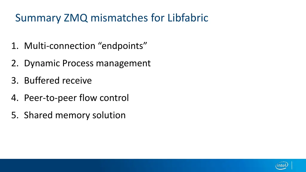 summary zmq mismatches for libfabric