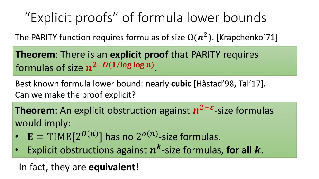 explicit proofs of formula lower bounds 1