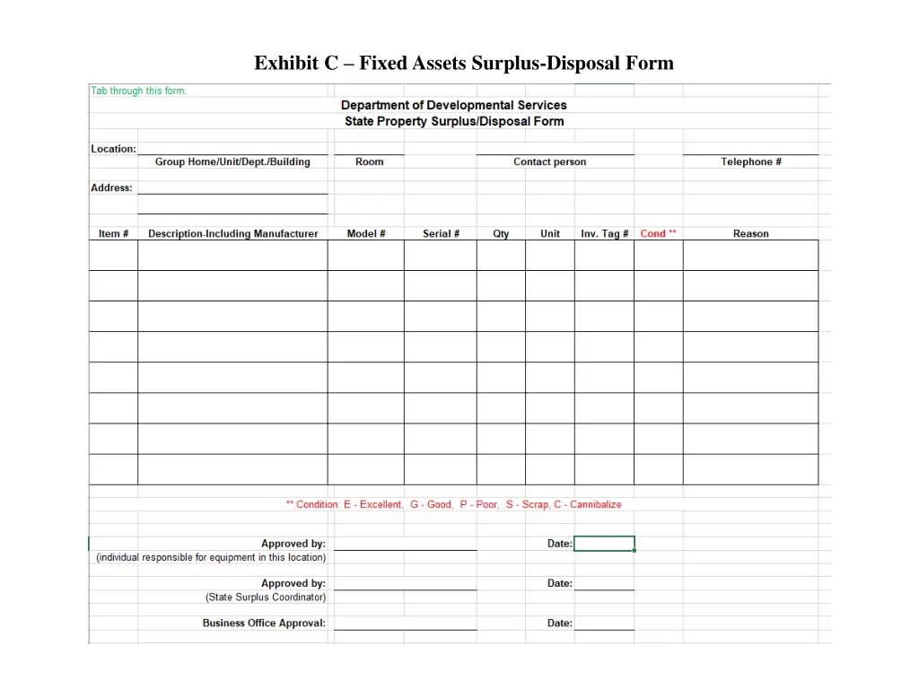 exhibit c fixed assets surplus disposal form