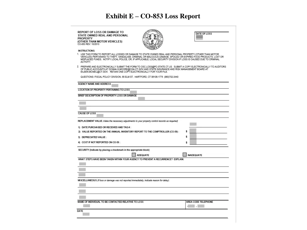 exhibit e co 853 loss report