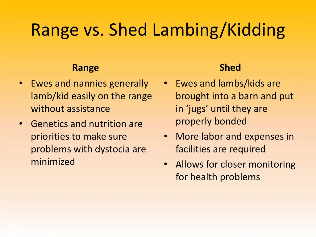 range vs shed lambing kidding