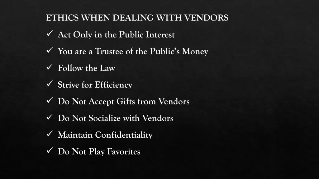 ethics when dealing with vendors