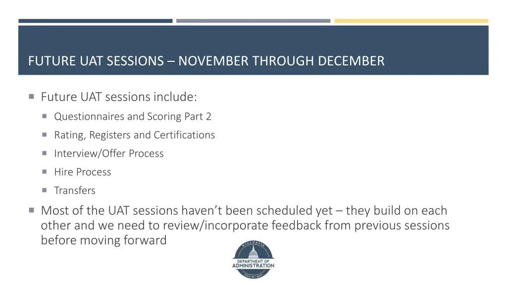 future uat sessions november through december