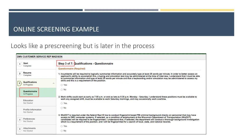 online screening example