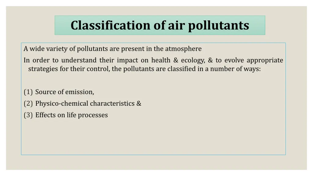 classification of air pollutants