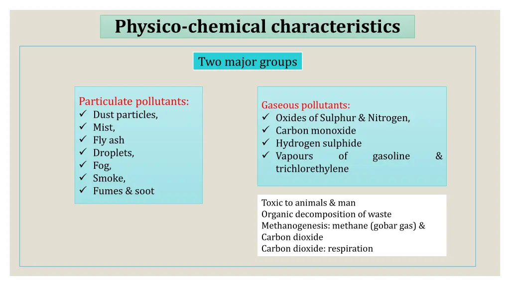 physico chemical characteristics