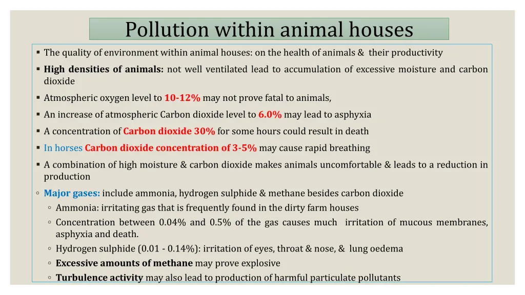 pollution within animal houses the quality