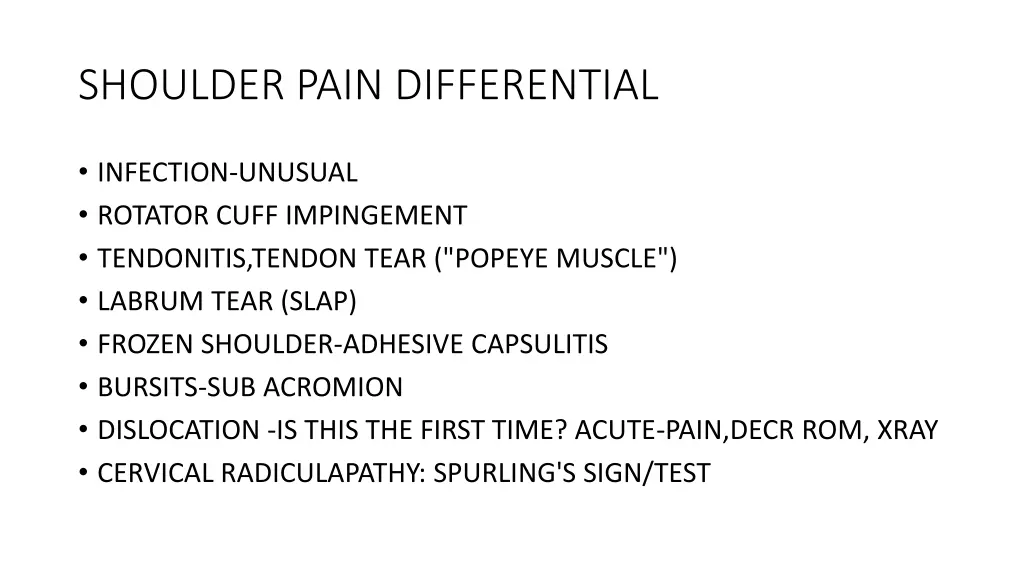 shoulder pain differential