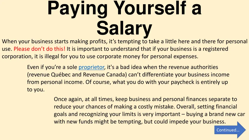 paying yourself a salary when your business