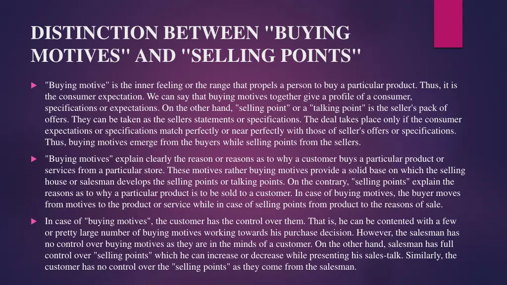 distinction between buying motives and selling