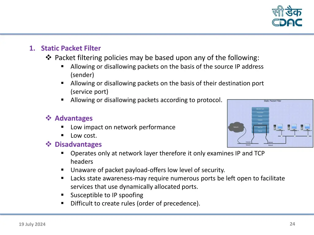 1 static packet filter packet filtering policies